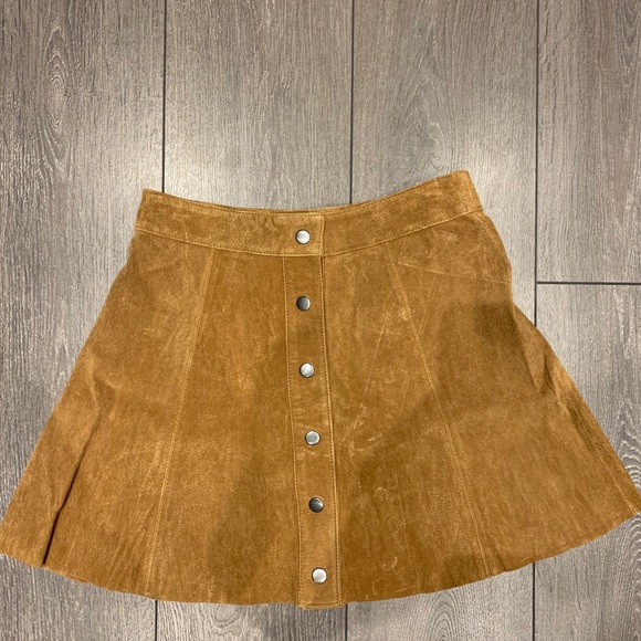 Brown Suede Botton-Front A-Line Skirt